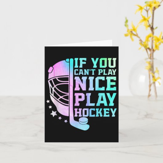 If You Can't Play Nice Play Hockey Funny Ice Hocke カード (黄色い花)