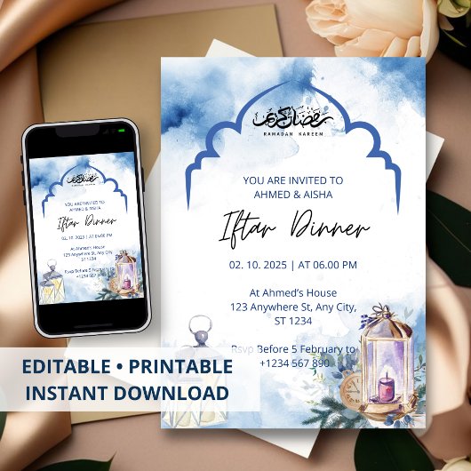 Iftar dinner invitation ramadan blue mosque 招待状