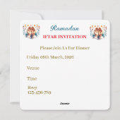Iftar Mubarak Dinner Invitations シーズンカード (裏面)