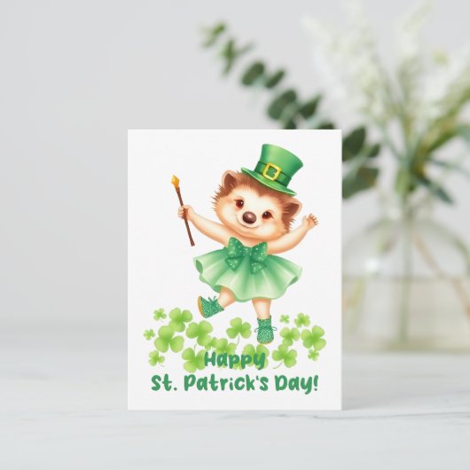 Igel Igelin Gráinneog Happy St. Patricks Day ポストカード (スタンド正面)