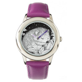 Igel schlafend im Herbstlaub mit Sternenhimmel 腕時計