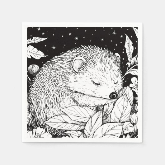 Igel schläft im Laub unter dem Sternenhimmel スタンダードカクテルナプキン (正面)
