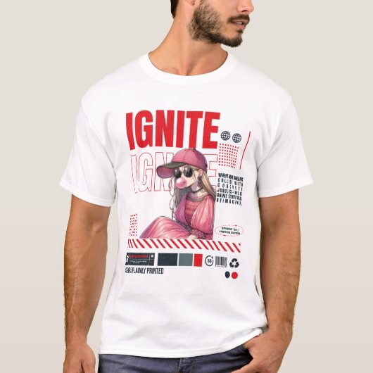 IGNITE Aura Locked - Anime Streetwear Poster Desig Tシャツ (正面)