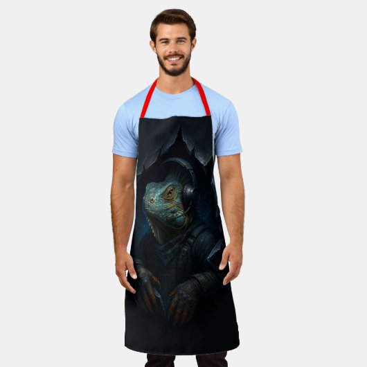 Iguana Kookschort – Cool in de Keuken エプロン (着用した状態)