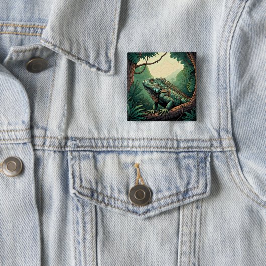 Iguana lizard among a tropical jungle setting 缶バッジ (インサイチュ)