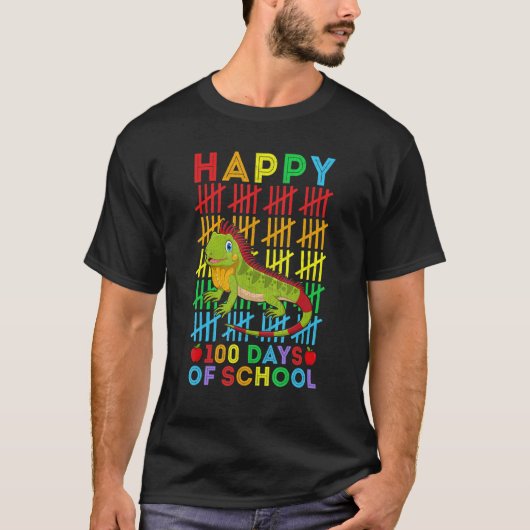 Iguana Teacher Student Happy 100 Days of School Tシャツ (正面)