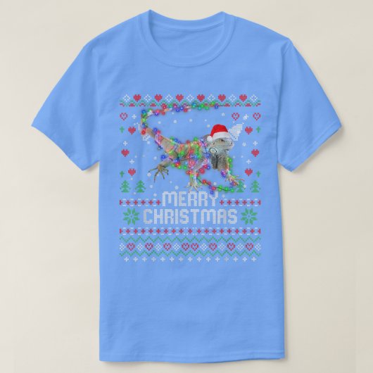Iguanas Santa Hat Animal Christmas Tree Lights Hol Tシャツ (デザイン正面)