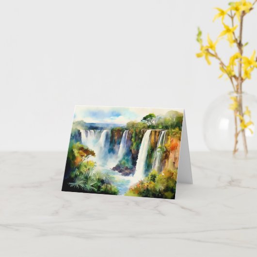Iguazu Falls Argentina Watercolor カード (黄色い花)