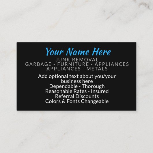 iHaul。 取り外しの名刺を強く引くがらくた 名刺 (裏面)