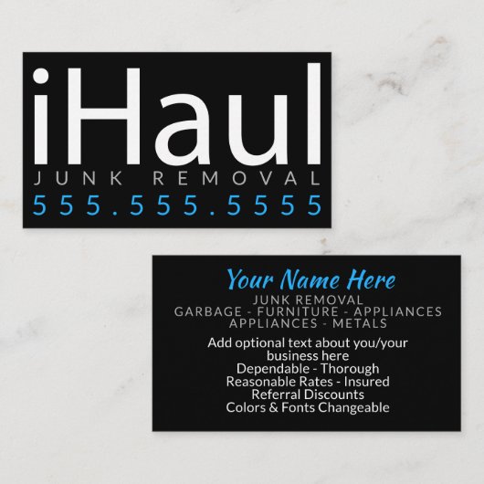 iHaul。 取り外しの名刺を強く引くがらくた 名刺 (正面/裏面)