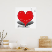 iHeart赤いハート付き/文字「I ♥ U」 ポスター (キッチン)