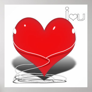 iHeart赤いハート付き/文字「I ♥ U」 ポスター