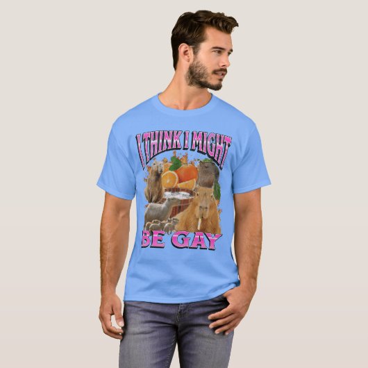 Ihink I Might Be Gay Funny Capybara Meme Bootleg Y Tシャツ (正面フル)