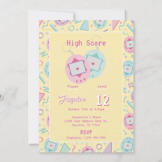 IIイエローレトロゲーム仮想ペット誕生日 招待状 (正面)