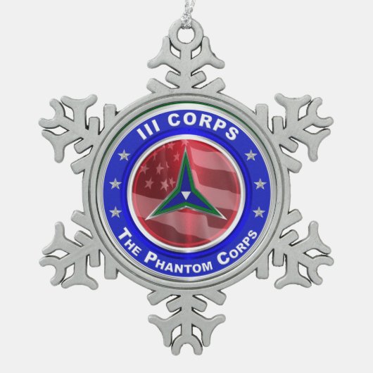 III軍団の思い出のクリスマス スノーフレークピューターオーナメント (正面)
