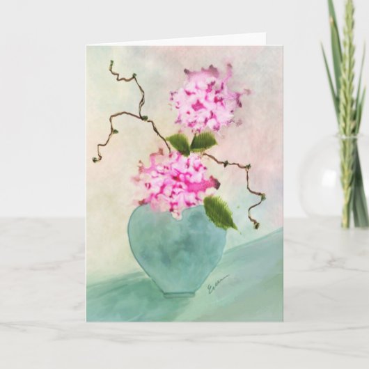 Ikebanaの花の水彩画の挨拶状 カード (正面)