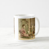 Ikebana -花を整理している美しい着物の女の子 コーヒーマグカップ (正面右)