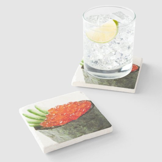 Ikura (サーモンピンクの卵) Gunkan Makiの寿司 ストーンコースター (横)