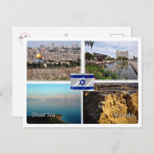 ILイスラエル – エルサレム・テルアビブ – 死海 – マサダ ポストカード (正面/裏面)