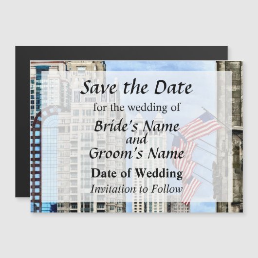 IL - Flags Along Michigan Avenue Chicago マグネット招待状 (正面/裏面)