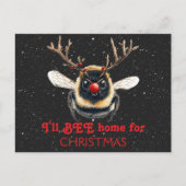 I'll BEE Home for Christmas Reindeer Bee ポストカード (正面)
