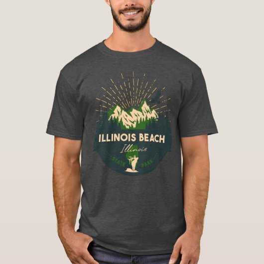 Illinois Beach IL State Park Green Retro Camping g Tシャツ (正面)