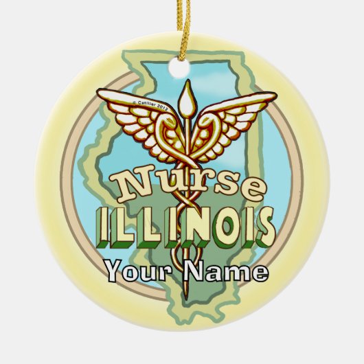 Illinois Nurse Caduceus セラミックオーナメント (正面)