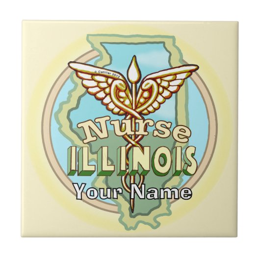 Illinois Nurse Caduceus Tile タイル (正面)