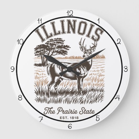 Illinois Prairie State Deer ラージ壁時計 (正面)
