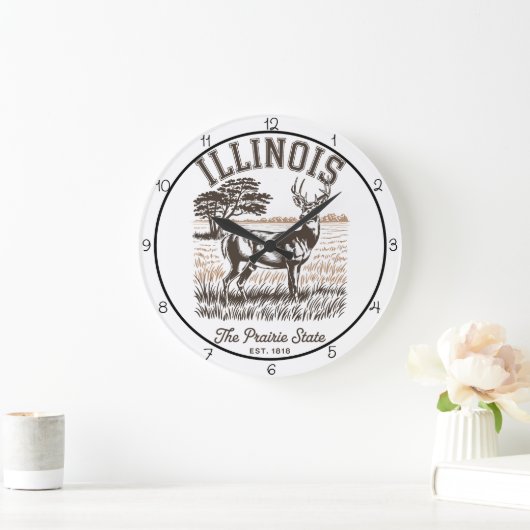 Illinois Prairie State Deer ラージ壁時計 (ホーム)