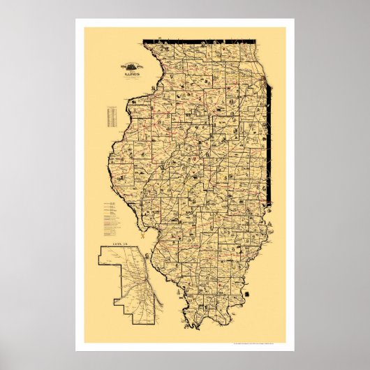 Illinois Railroad Map 1897 ポスター (正面)