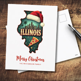 Illinois State Map Christmas Holiday Postcard シーズンポストカード