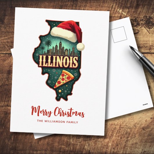 Illinois State Map Christmas Holiday Postcard シーズンポストカード