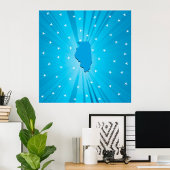 Illinois State Silhouette Blue Starburst ポスター