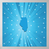Illinois State Silhouette Blue Starburst ポスター (正面)