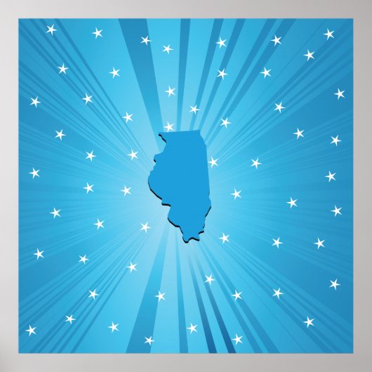 Illinois State Silhouette Blue Starburst ポスター (正面)