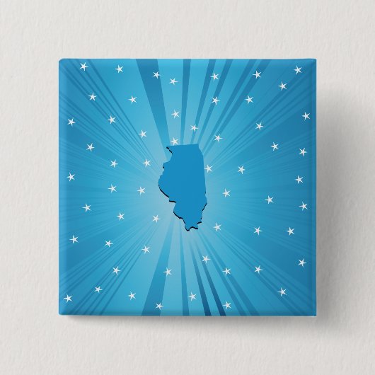 Illinois State Silhouette Blue Starburst 缶バッジ (正面)