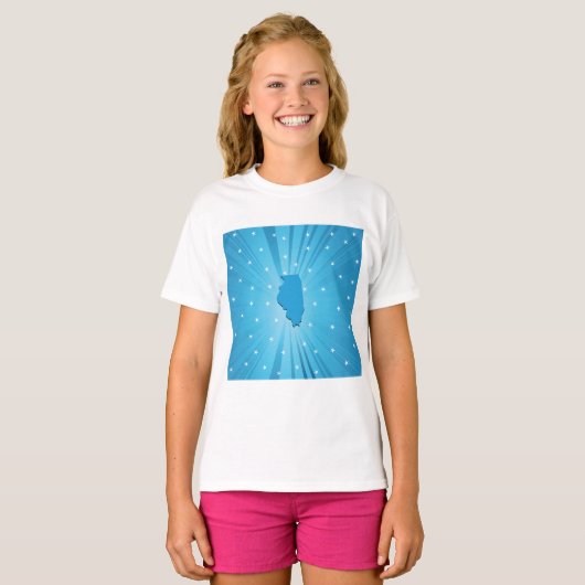 Illinois State Silhouette Blue Starburst Tシャツ (正面フル)