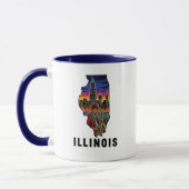 Illinois State Tattoo Style Skyline Jazz Saxophone マグカップ (左)