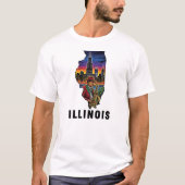 Illinois State Tattoo Style Skyline Jazz Saxophone Tシャツ (正面)