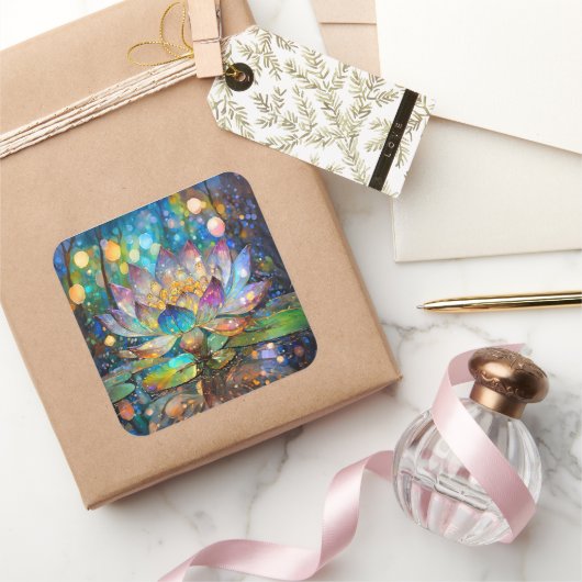 Illuminated Blooming Lotus Flower スクエアシール (ギフト)