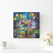 Illuminated Blooming Lotus Flower スクエア壁時計 (ホーム)