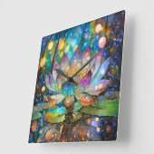 Illuminated Blooming Lotus Flower スクエア壁時計 (傾斜)