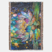 Illuminated Blooming Lotus Flower スローブランケット (正面縦)