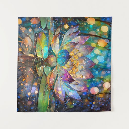 Illuminated Blooming Lotus Flower タペストリー (正面(横))