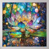Illuminated Blooming Lotus Flower ポスター (正面)