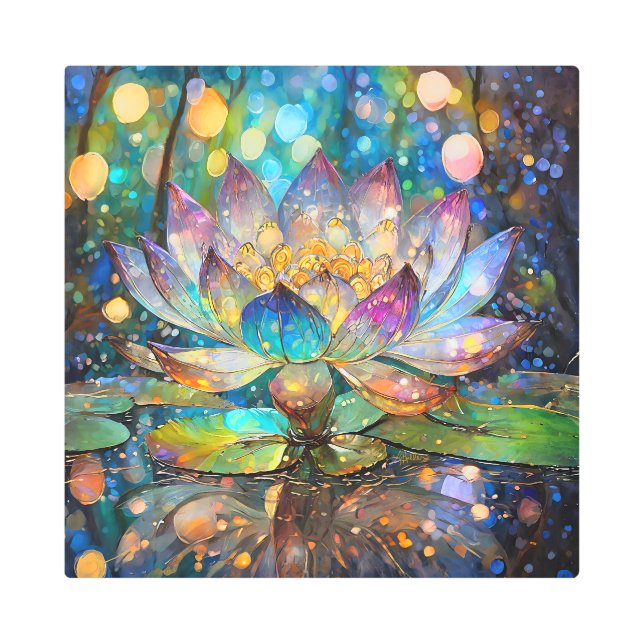 Illuminated Blooming Lotus Flower メタルプリント (正面)