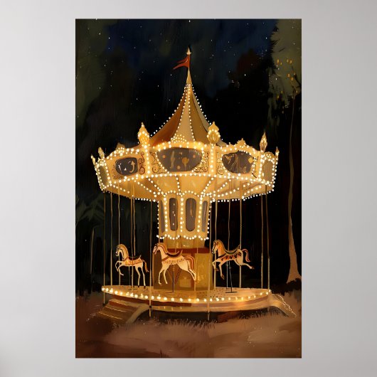 Illuminated Carousel Art Print Vintage Carnival ポスター (正面)