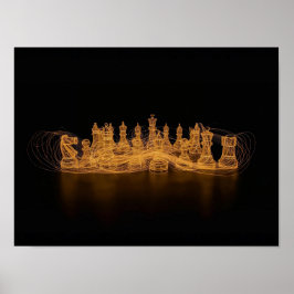Illuminated Chess Pieces Wall Art ポスター
