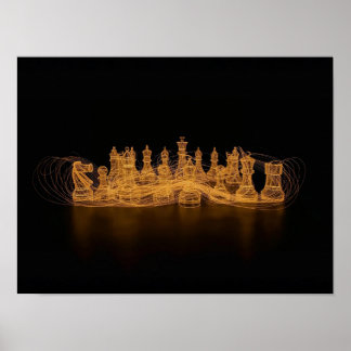 Illuminated Chess Pieces Wall Art ポスター